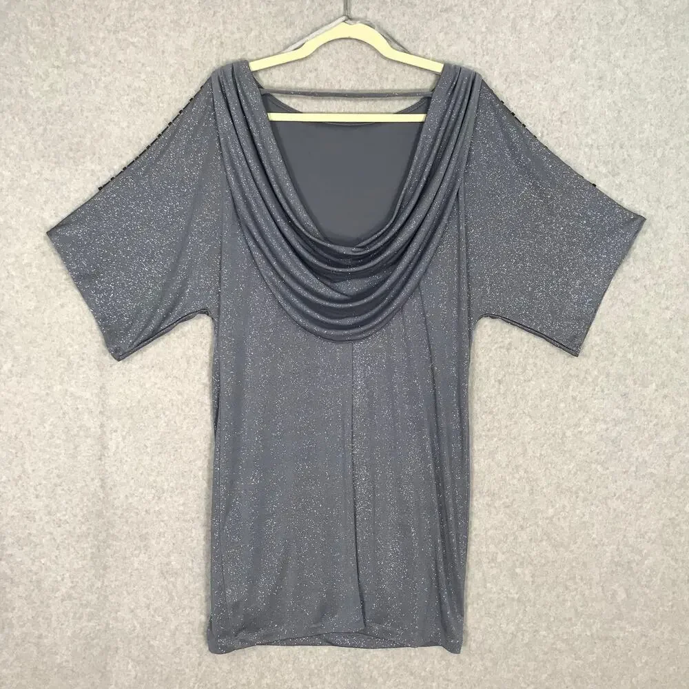 Cachet Dress Women 8 Gray Mini Drape Cape Back Glitter Rhinestone Cocktail Party - Picture 3 of 11